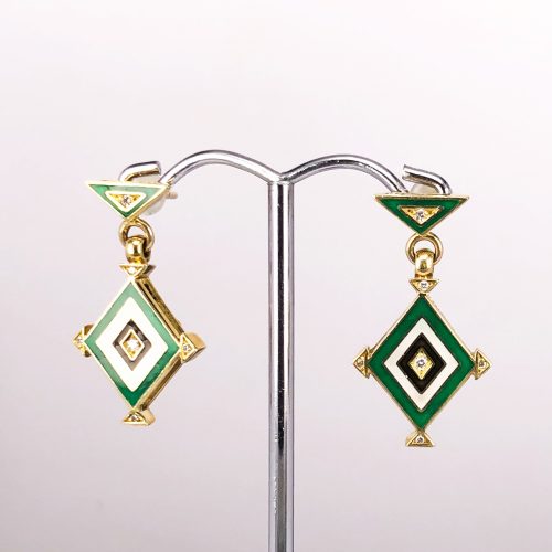 18ct Yellow Gold Earrings with Enamel and Diamond