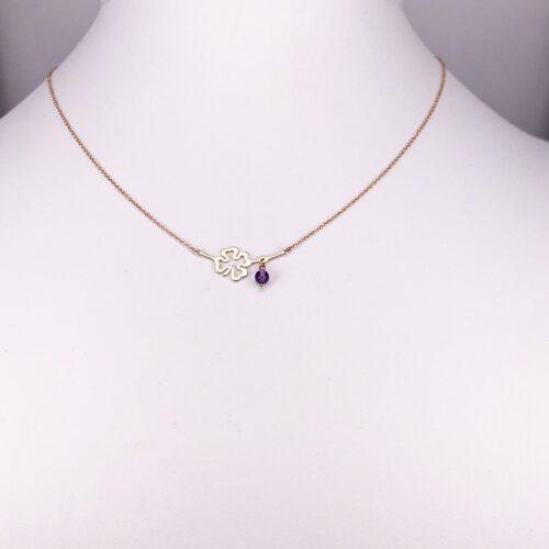 14ct Rose Gold Clover with bead Pendant with Chain